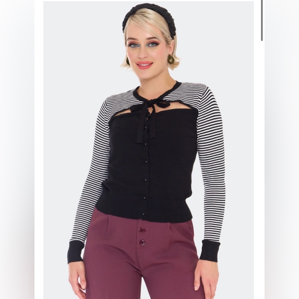 Voodoo Vixen Jess Cardigan in Black and White Stripes